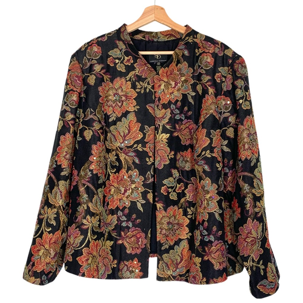 Sandra Darren Floral Print Embroidered Beaded Jacket Blazer Size 24W